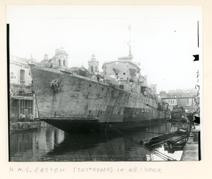 British destroyer, Hunt III class, "HMS EASTON" (1942) in No. 1 Dock