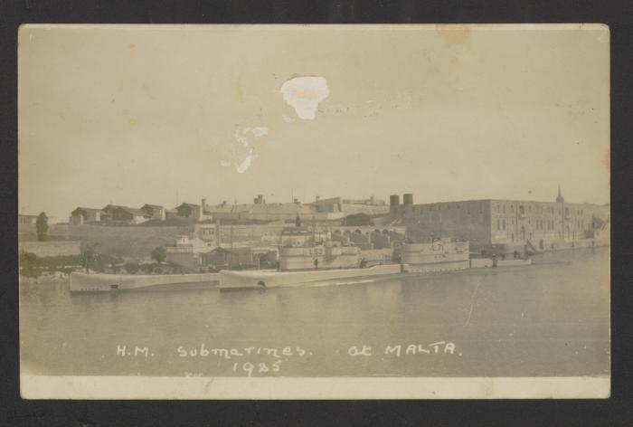 British L-class submarines HMS L53 and HMS L71 at Lazzaretto, Marsamxett Harbour, Malta