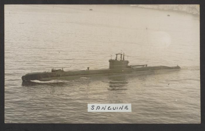 British S-class submarine HMS Sanguine (P266) in harbour