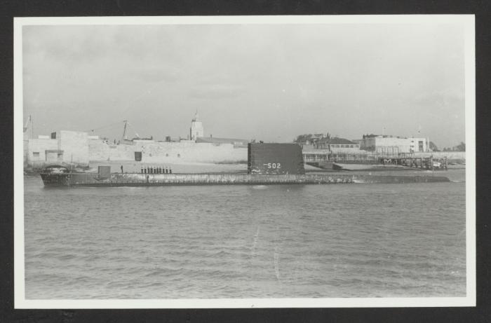 British Porpoise-class submarine HMS Rorqual (S02) in harbour