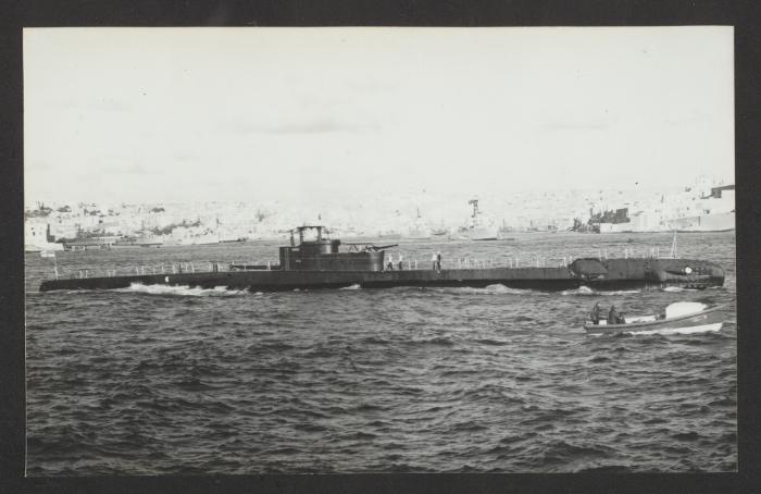 British T-class submarine HMS Trump (P333) at Marsamxett Harbour, Malta