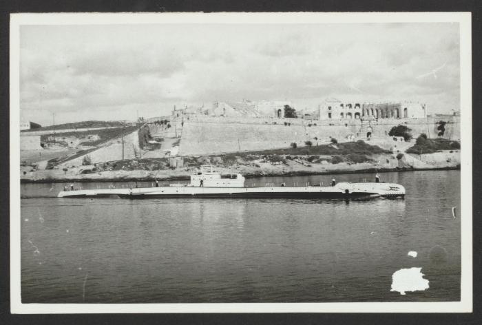 British T-class submarine HMS Tabard (P342) at Lazzaretto, Marsamxett Harbour, Malta