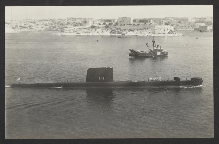 British Oberon-class submarine HMS Opossum (S19) at Grand Harbour, Malta