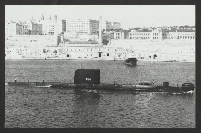 British Oberon-class submarine HMS Onslaught (S14) at Grand Harbour, Malta