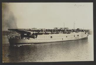 British aircraft carrier HMS Argus (I49), with possibly three Gloster Nightjar fighters, at Grand Harbour, Malta