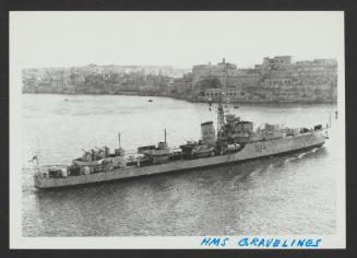 British Battle-class destroyer HMS Gravelines (D24), as part of the 3rd Destroyer Flotilla, at Grand Harbour, Malta