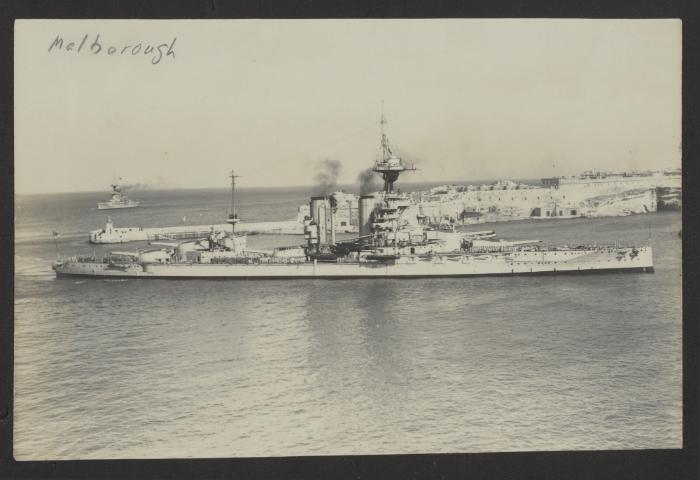 British Iron Duke-class battleship HMS Marlborough (1912), as part of the 4th Battle Squadron, at Grand Harbour, Malta