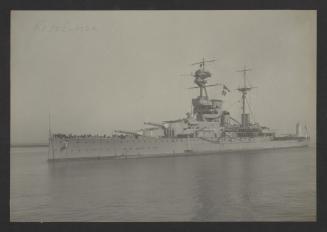 British Revenge-class super-dreadnought battleship HMS Resolution (09) at Grand Harbour, Malta