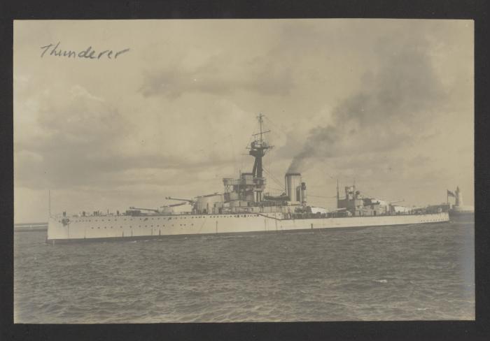 British Orion-class dreadnought battleship HMS Thunderer (1911) at Grand Harbour, Malta