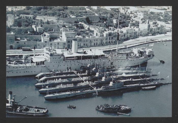 British submarine depot ship HMS Cyclops (F31) at Msida Creek, Marsamxett Harbour, Malta