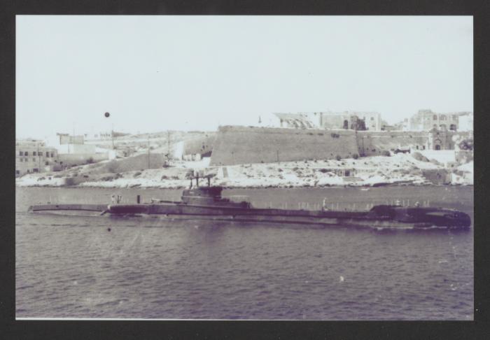British T-class submarine HMS Trenchant (P331) at Lazzaretto, Marsamxett Harbour, Malta