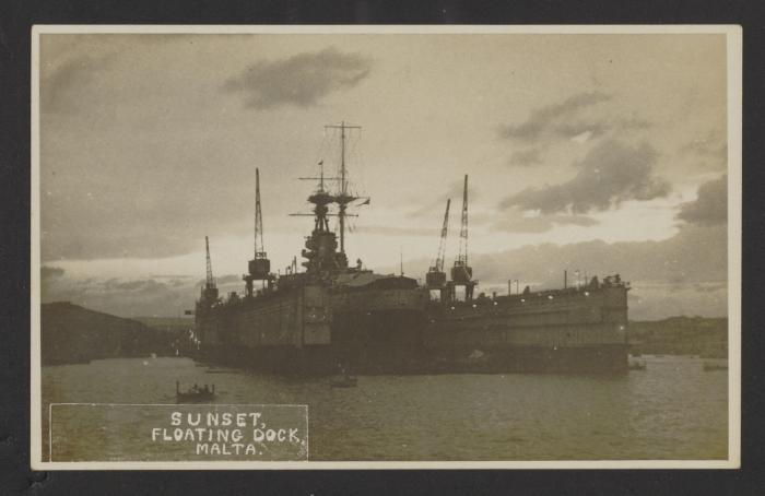 Admiralty Floating Dock No. 35 at sunset, at Corradino, Grand Harbour, Malta