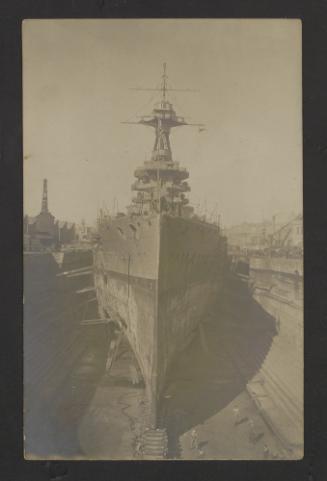 A British Iron Duke-class battleship, probably HMS Emperor of India (1913), at the Malta Drydock