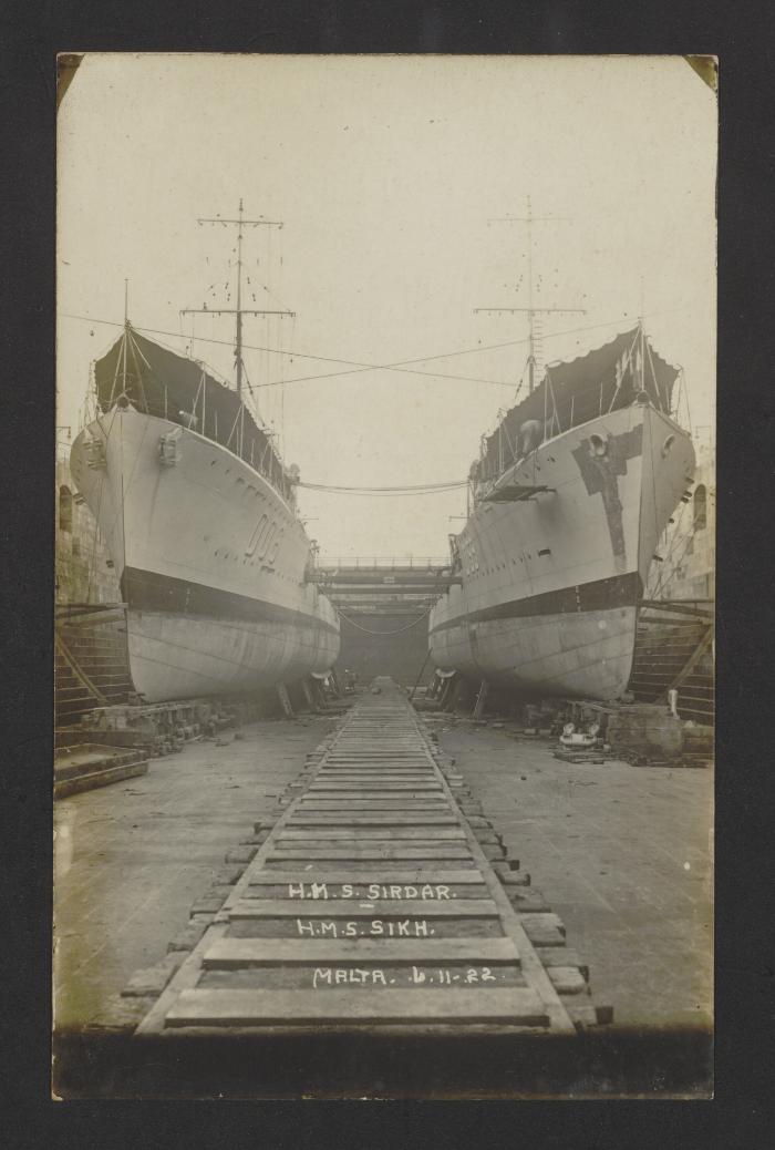 British Admiralty S-class destroyers HMS Sirdar (D59) and HMS Sikh (D06) at the Malta Drydock