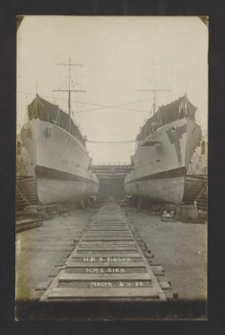 British Admiralty S-class destroyers HMS Sirdar (D59) and HMS Sikh (D06) at the Malta Drydock