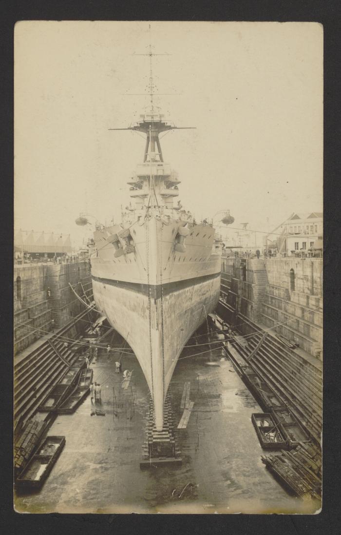 British Iron Duke-class battleship, possibly HMS Benbow (1913), at the Malta Drydock