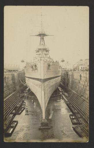 British Iron Duke-class battleship, possibly HMS Benbow (1913), at the Malta Drydock