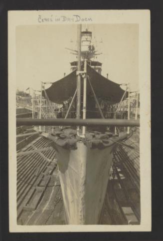 British C-class light cruiser HMS Ceres (D59), as part of the 3rd Cruiser Squadron, at the Malta Drydock