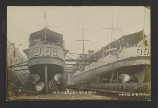 British Admiralty S-class destroyers HMS Sirdar (D59) and HMS Sikh (D06) at the Malta Drydock
