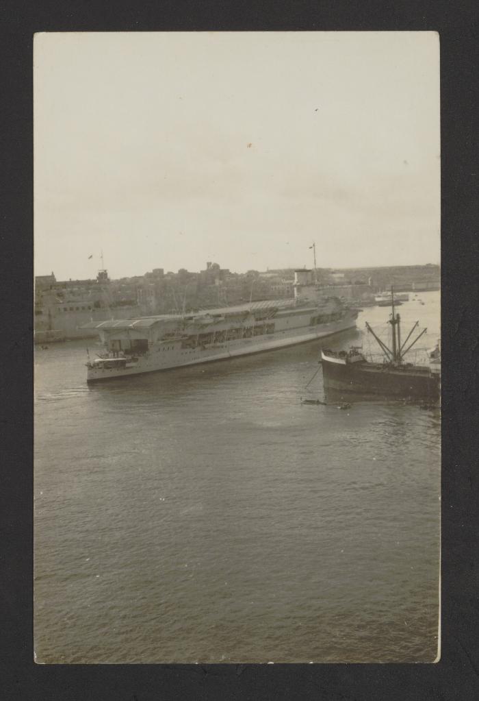 British Courageous-class aircraft carrier HMS Glorious (77) at Grand Harbour, Malta