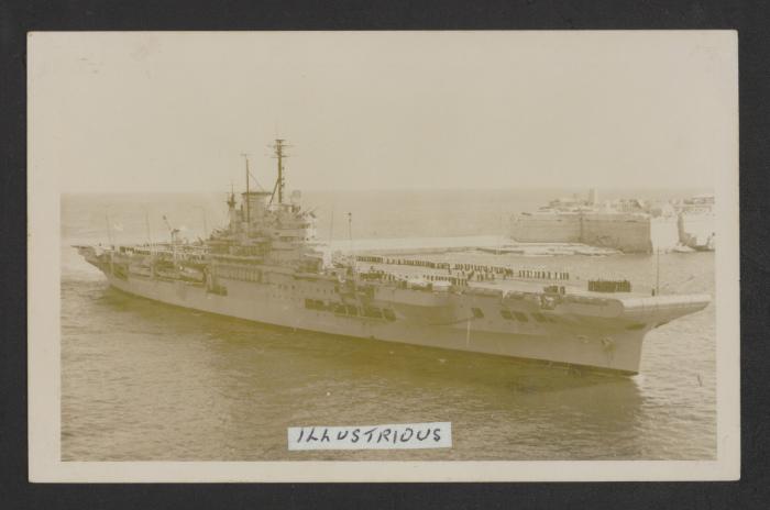 British Illustrious-class aircraft carrier HMS Illustrious (87) at Grand Harbour, Malta
