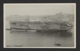 British Attacker-class aircraft carrier HMS Fencer (D64 / R308) at Grand Harbour, Malta