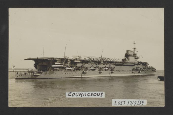 British Courageous-class aircraft carrier HMS Courageous (50) at Grand Harbour, Malta