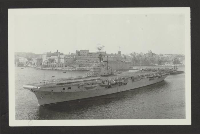 British Colossus-class aircraft carrier HMS Ocean (R68) at Grand Harbour, Malta