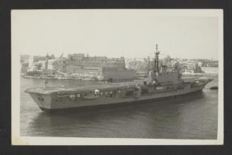 British Centaur-class light aircraft carrier HMS Hermes (R12) at Grand Harbour, Malta