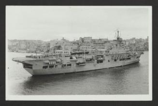 British maintenance aircraft carrer HMS Unicorn (I72) at Grand Harbour, Malta