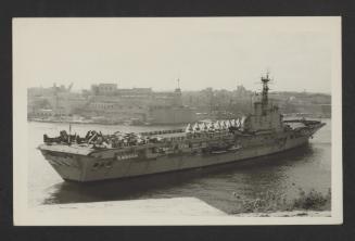 British Centaur-class light aircraft carrier HMS Albion (R07) at Grand Harbour, Malta