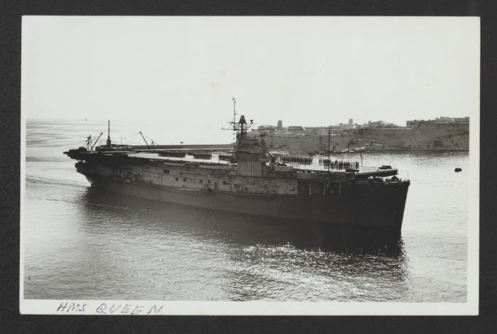 British Ruler-class escort carrier HMS Queen (D19) at Grand Harbour, Malta