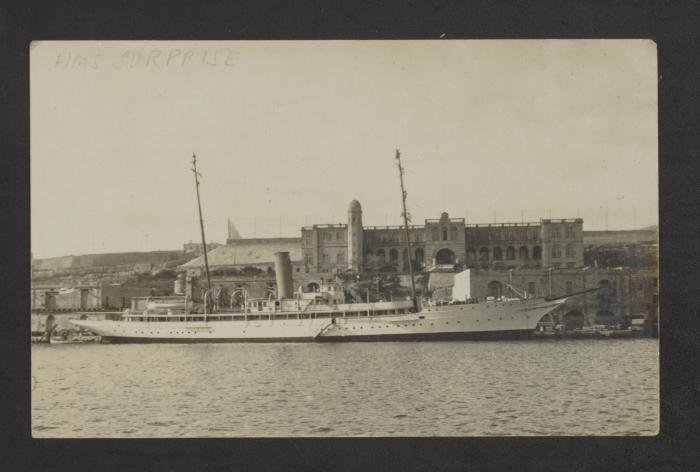 Luxury yacht HMS Surprise next to the Corradino Canteen