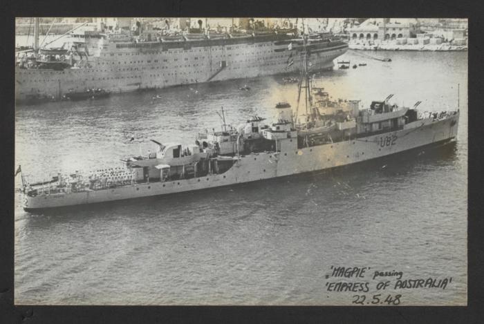 HMS Magpie (U82) passing Empress of Australia