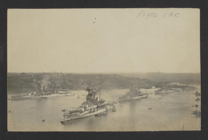HMS Royal Oak, Revenge and Queen Elizabeth at anchor at Corradino, Grand Harbour, Malta