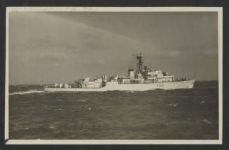 HMS Widemouth Bay (K615), at sea, after ports of call San Raphael, Ajaccio, Golfo Aranci, Limassol, Bughoz, Port Said, Beirut, Haifa, Larnaca.