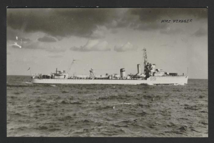 HMS Voyager (D31) at sea right before or during its final service in the 1st Destroyer Flotilla prior to its re-commissioning in the Royal Australian Navy