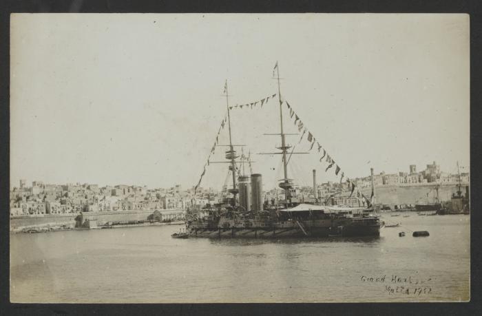 Surface warship with signal flags