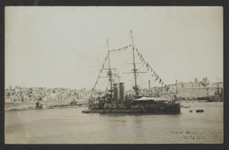 Surface warship with signal flags