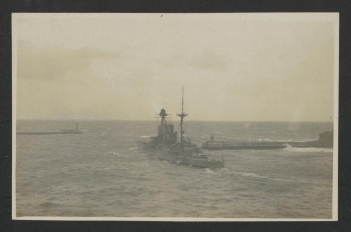 Surface warship exiting Grand Harbour, Malta