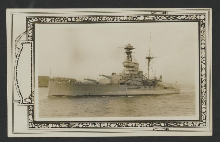 (Dreadnought battleship?) exiting Grand Harbour, Malta