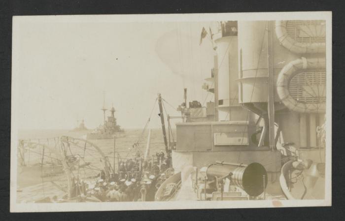 View of two British (battleships?) from a nighbouring Royal Navy vessel