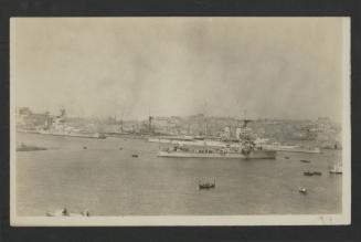 (Destroyer?) D 54 in Grand Harbour, Malta, with various other surface warships in the background