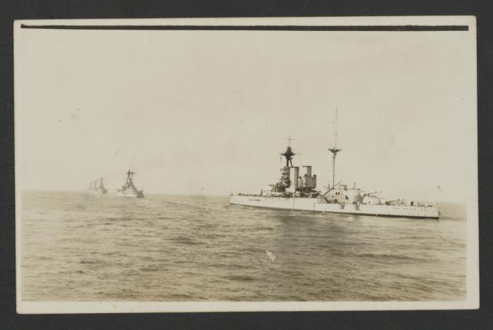 Line of British (battleships?) at sea
