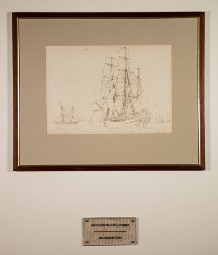 Drawing of a marine view with sailing Ships