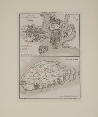 Pair of Engravings in one sheet France Militaire Ile de Malte: Plan de la ville et du port de Malte