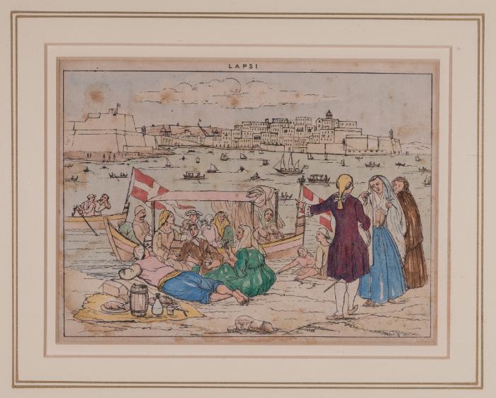 Hand coloured Lithograph of the Feast of Lapsi in Grand Harbour