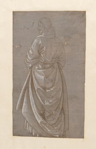 Draped male figure seen from behind