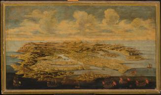 Bird's Eye view of Malta with its Harbour and Fortifications