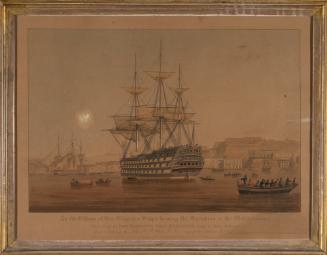 Watercolour Engraving of HMS Britannia in Grand Harbour